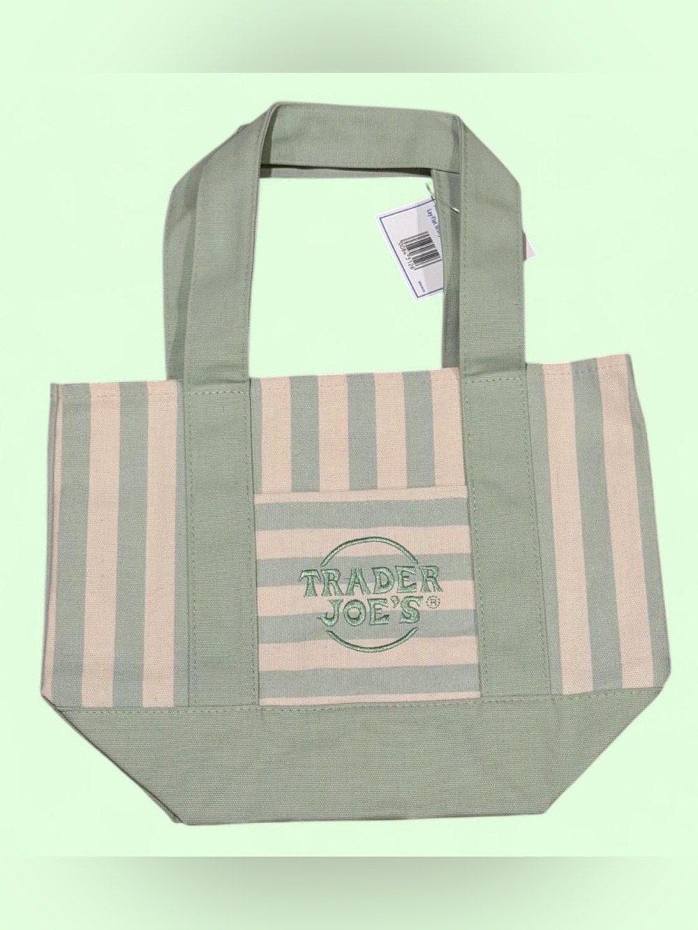 Trader Joe’s Striped Green Cream Canvas Mini Tote NWT